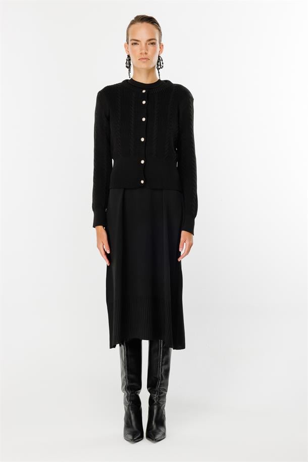 Triko Elbise ve Hırka İkili Takım-SİYAH