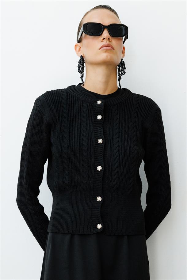 Triko Elbise ve Hırka İkili Takım-SİYAH