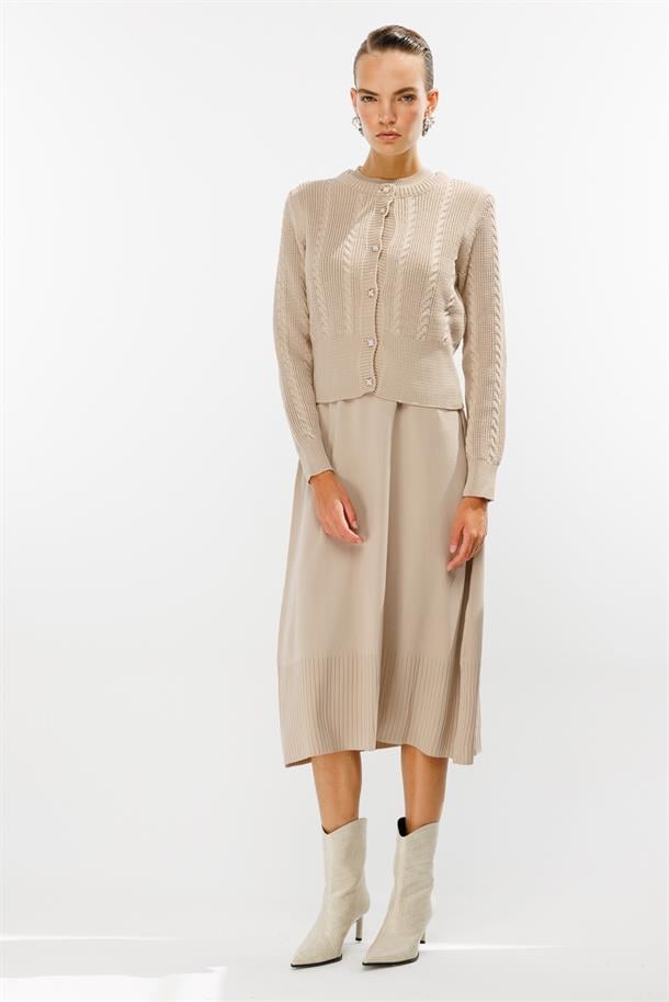 Triko Elbise ve Hırka İkili Takım-TAŞ