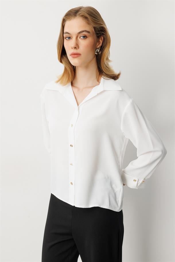 Truvakar Kol Taş Düğmeli Gömlek-KEMIK