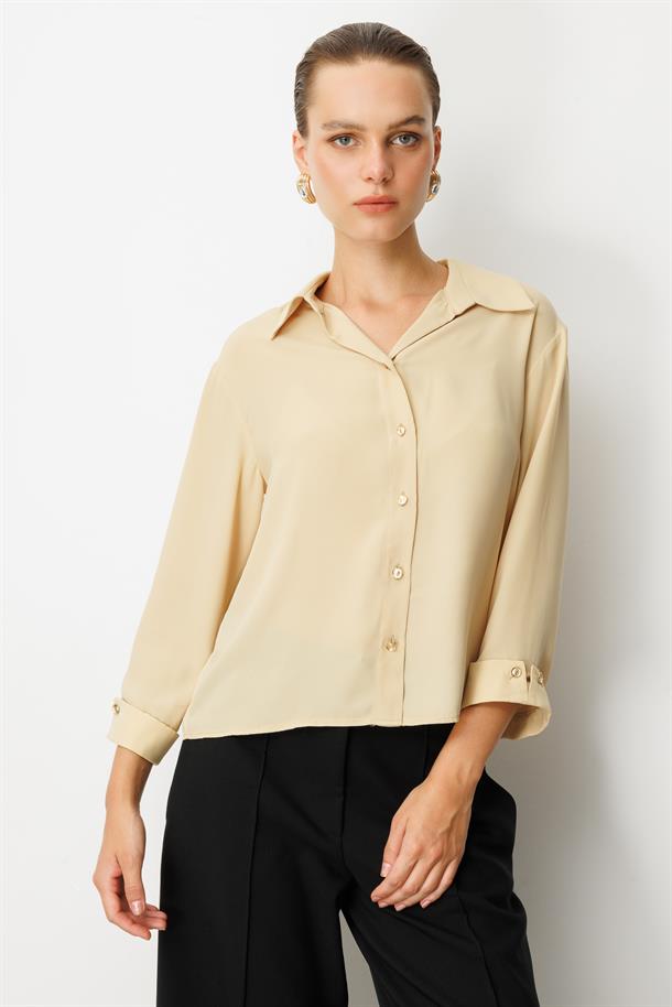 Truvakar Kol Taş Düğmeli Gömlek-SARI