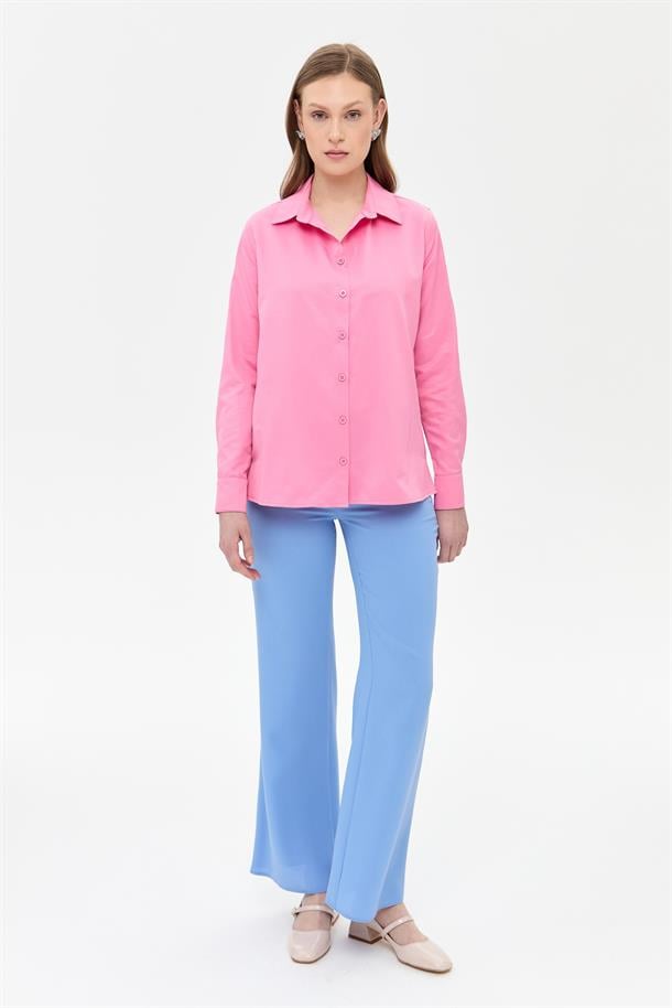 Uzun Kollu Koton Gömlek-Ş.PEMBE