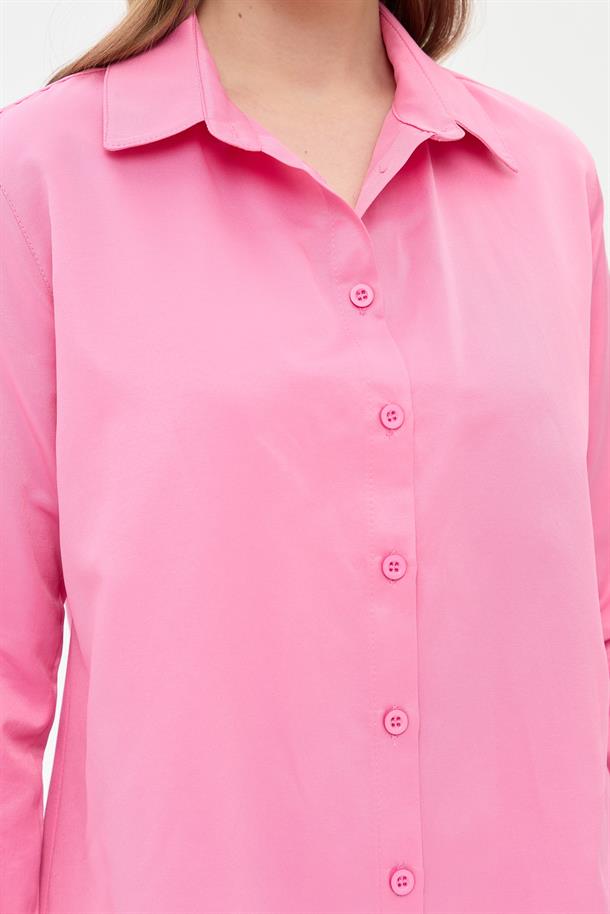 Uzun Kollu Koton Gömlek-Ş.PEMBE