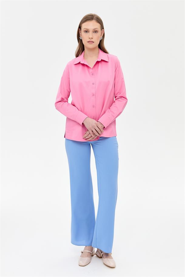 Uzun Kollu Koton Gömlek-Ş.PEMBE