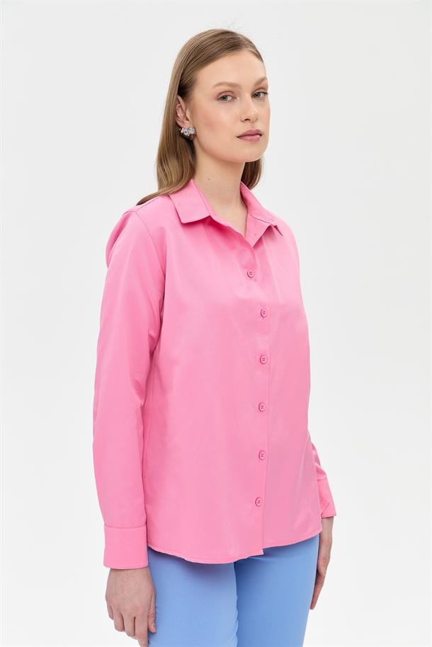 Uzun Kollu Koton Gömlek-Ş.PEMBE