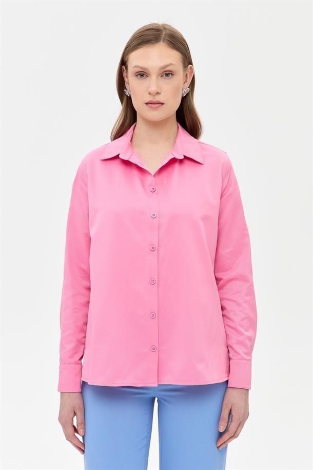 Uzun Kollu Koton Gömlek-Ş.PEMBE