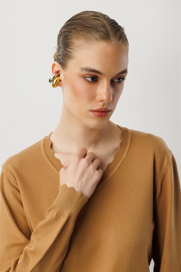 V yaka Angora Triko Kazak-CAMEL