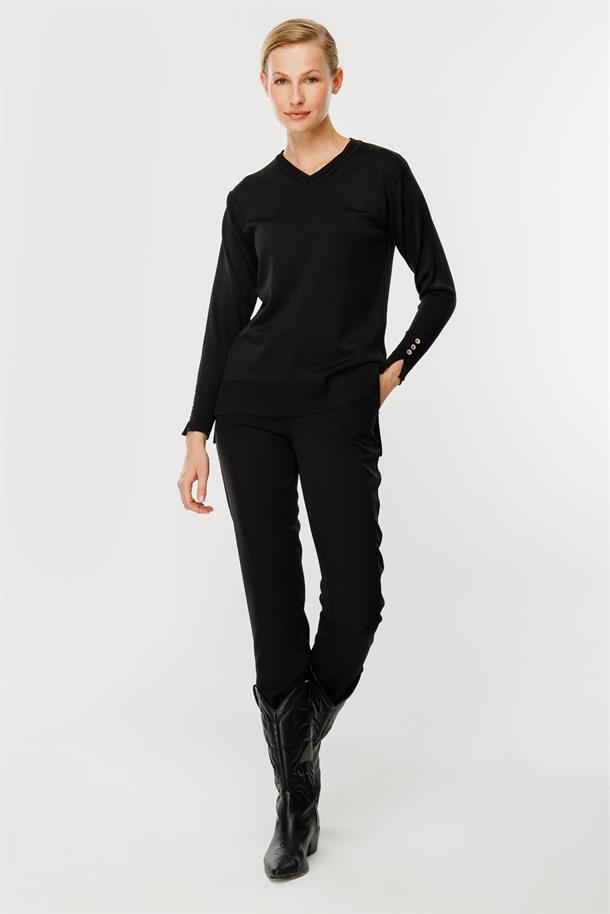 V Yaka Basic Triko Kazak-SİYAH