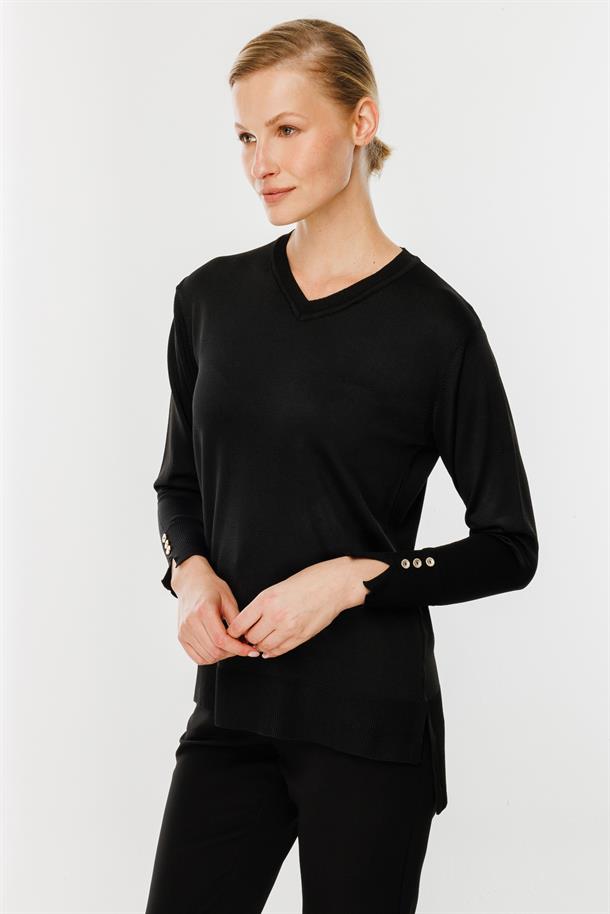 V Yaka Basic Triko Kazak-SİYAH