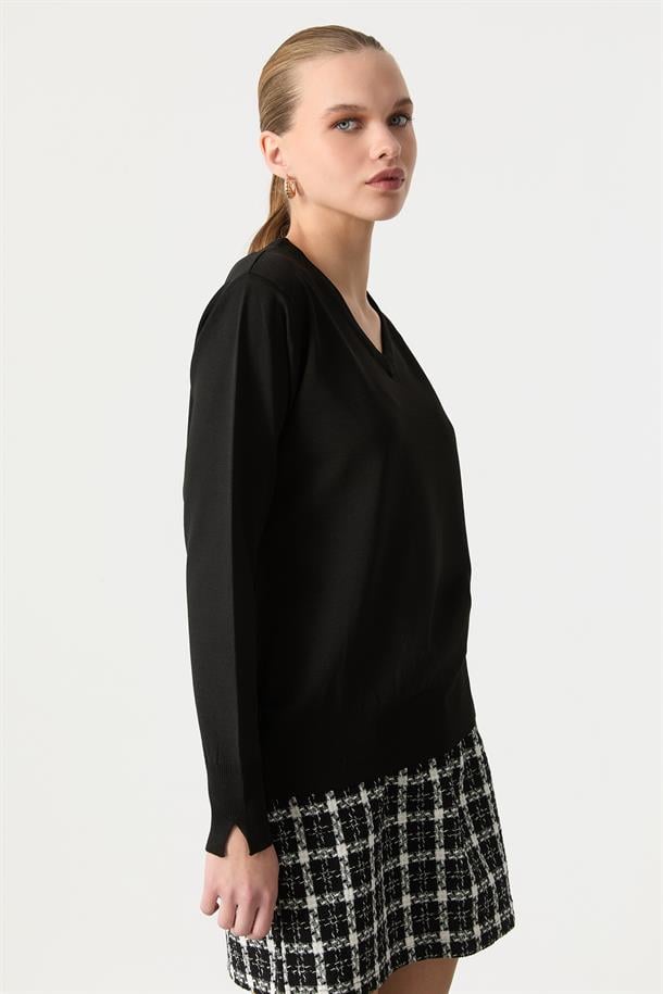 V Yaka Triko Kazak-SİYAH