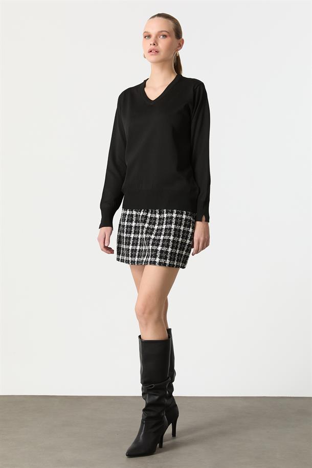 V Yaka Triko Kazak-SİYAH