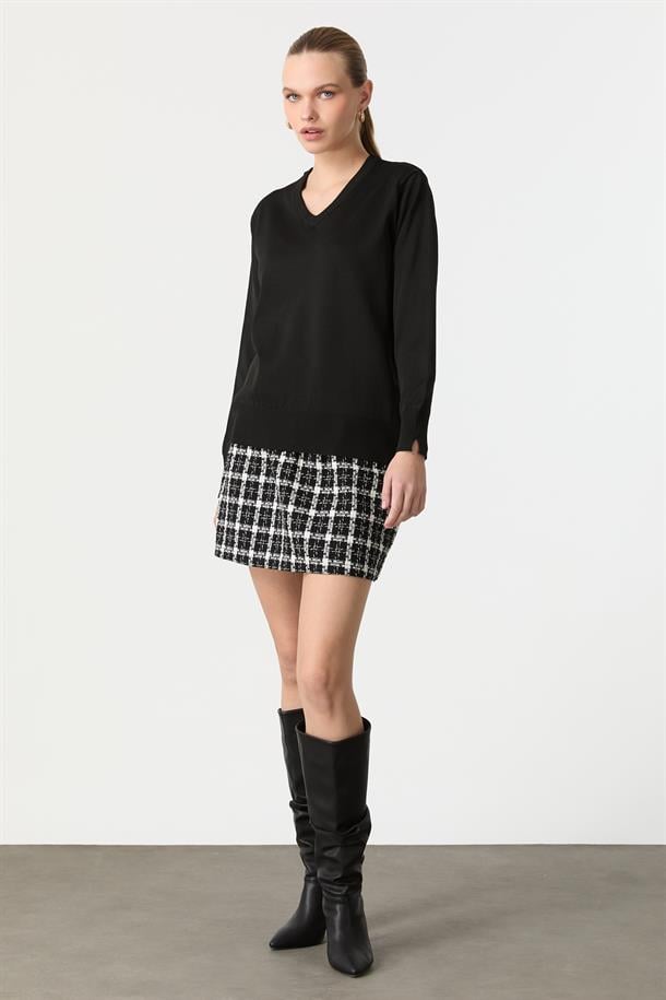 V Yaka Triko Kazak-SİYAH