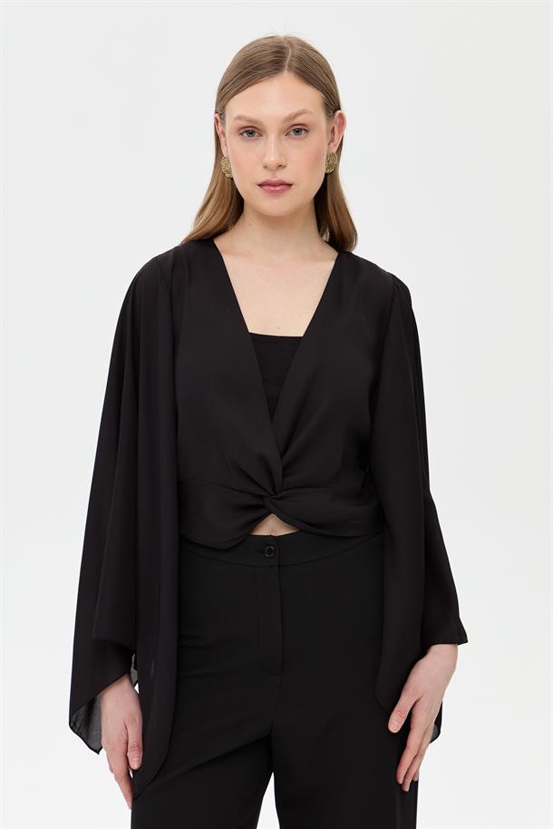 V Yaka Yarasa Kol Bluz-SİYAH