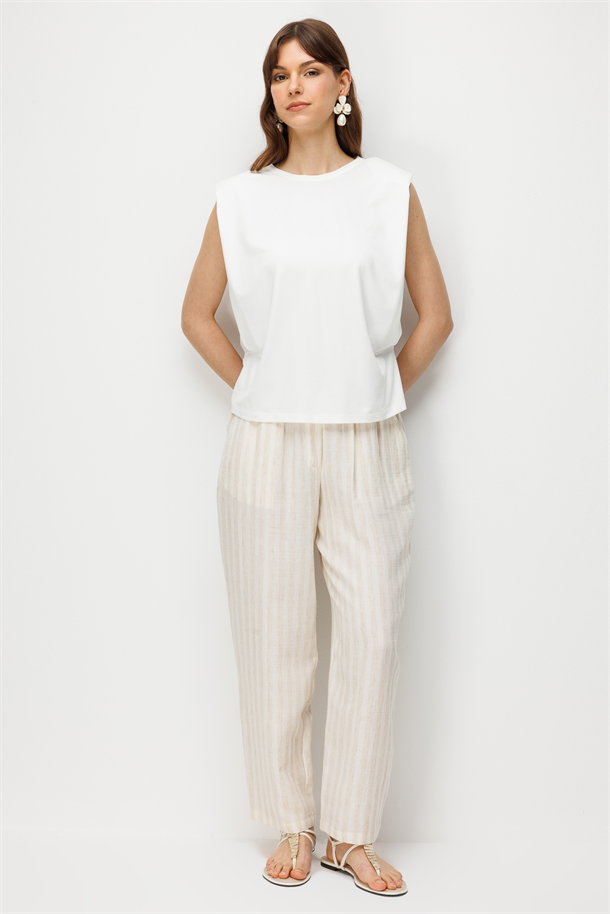 Vatka Detaylı Penye Bluz-KEMIK