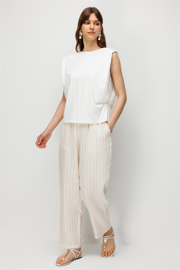 Vatka Detaylı Penye Bluz-KEMIK