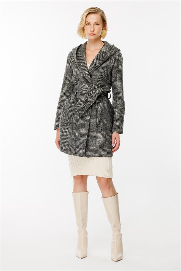 Yaka Detaylı Kaşe Kaban-SİYAH