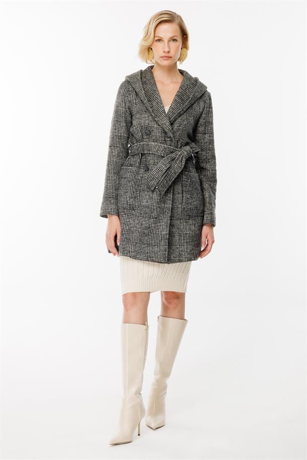 Yaka Detaylı Kaşe Kaban-SİYAH