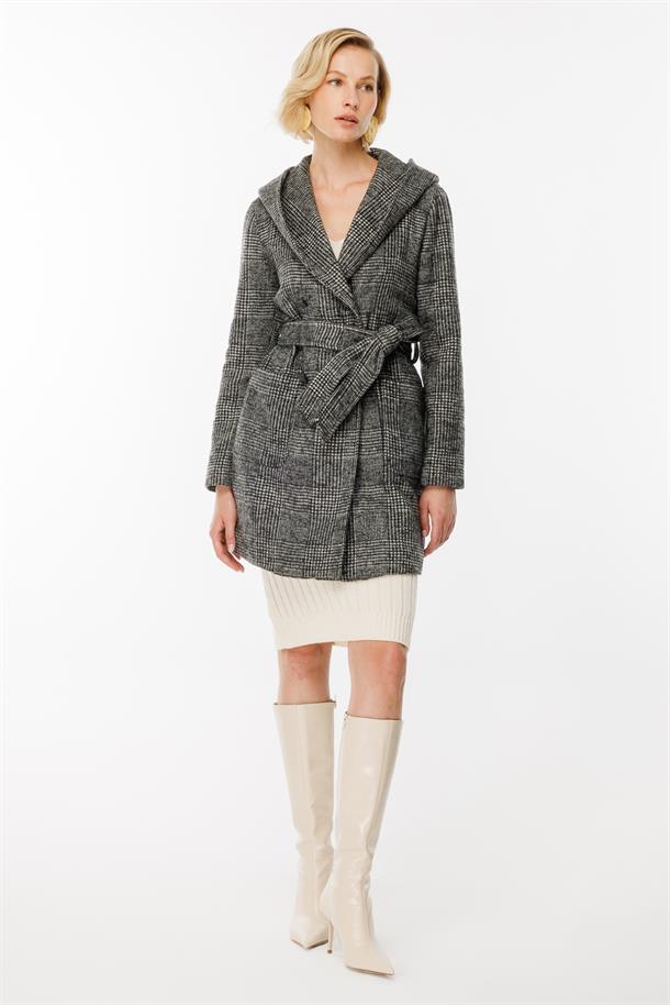 Yaka Detaylı Kaşe Kaban-SİYAH