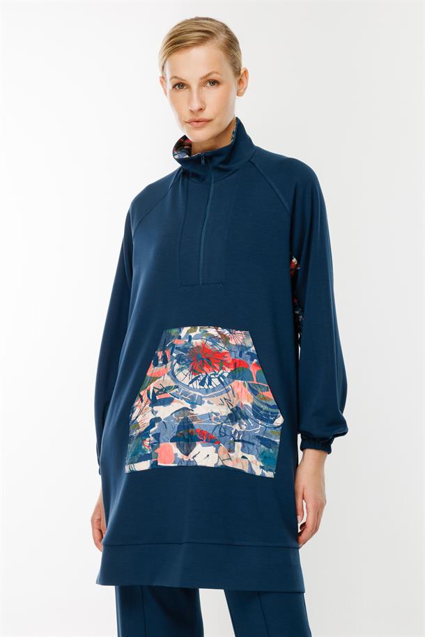 Yaka Detaylı Tunik Sweatshirt-PETROL