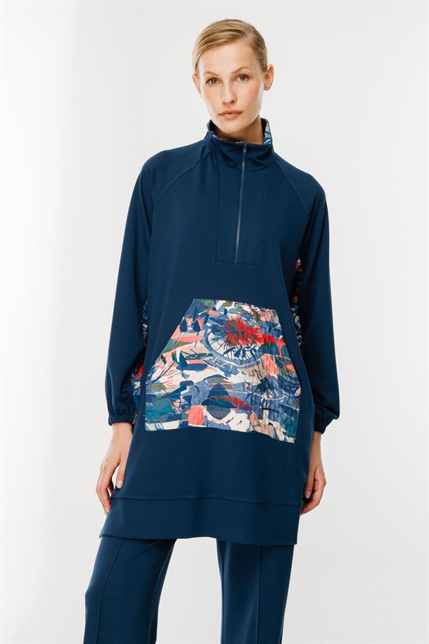 Yaka Detaylı Tunik Sweatshirt-PETROL