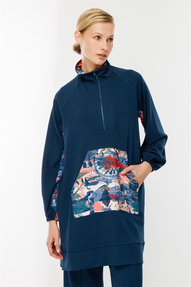 Yaka Detaylı Tunik Sweatshirt-PETROL