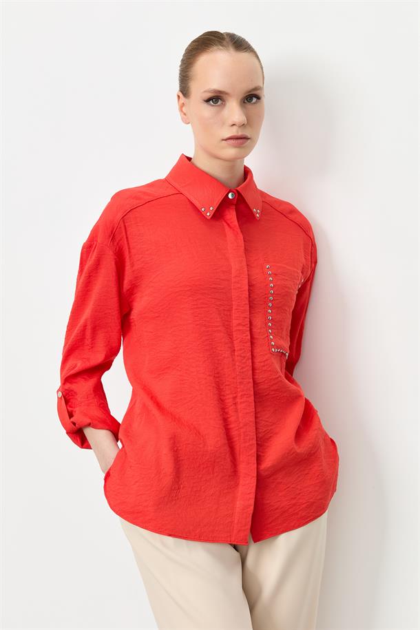 Yaka ve Cep Detaylı Gömlek-ORANJE