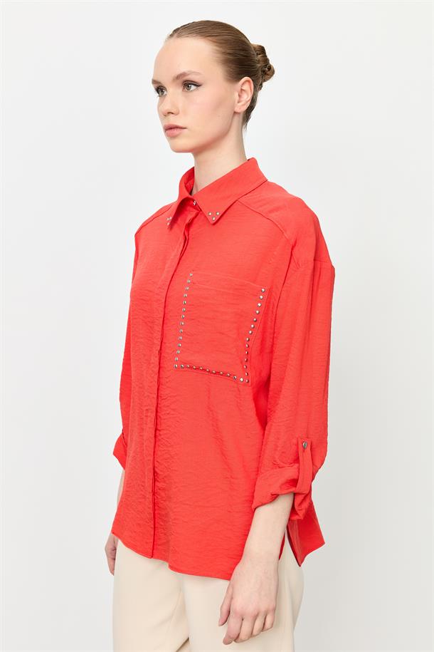 Yaka ve Cep Detaylı Gömlek-ORANJE