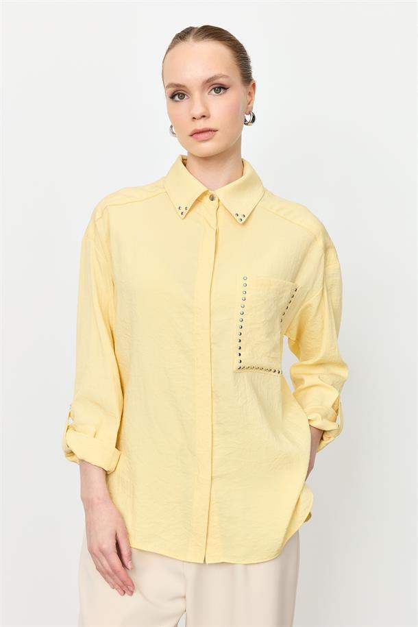 Yaka ve Cep Detaylı Gömlek-SARI
