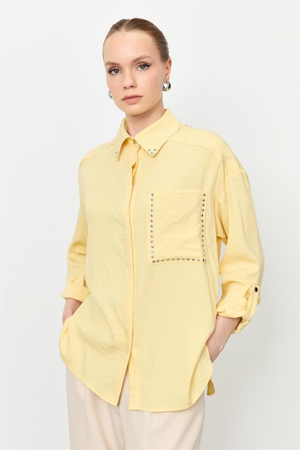 Yaka ve Cep Detaylı Gömlek-SARI