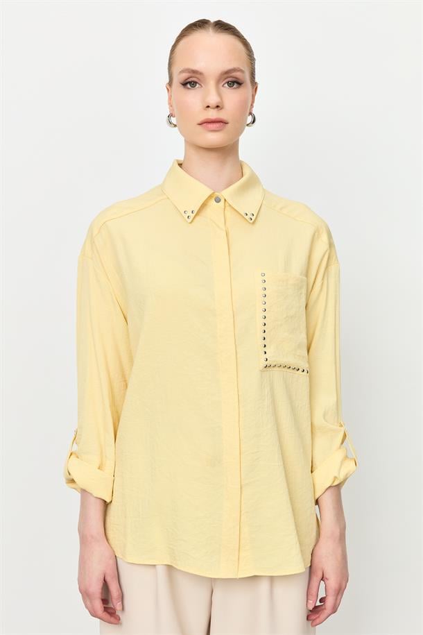 Yaka ve Cep Detaylı Gömlek-SARI