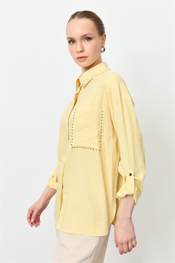Yaka ve Cep Detaylı Gömlek-SARI
