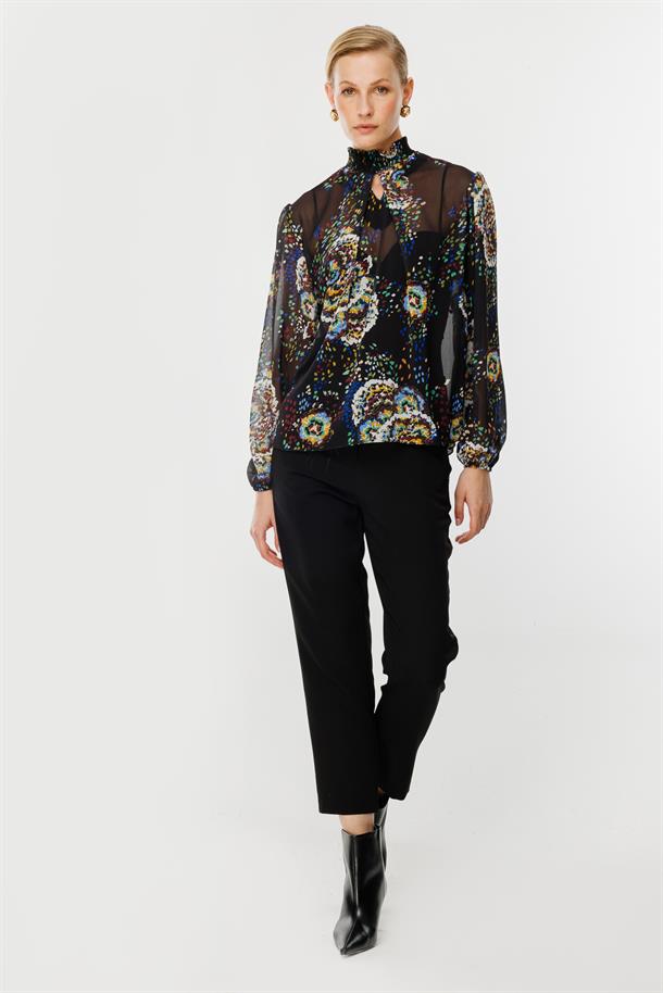 Yakası Detaylı Şifon Gömlek-SİYAH