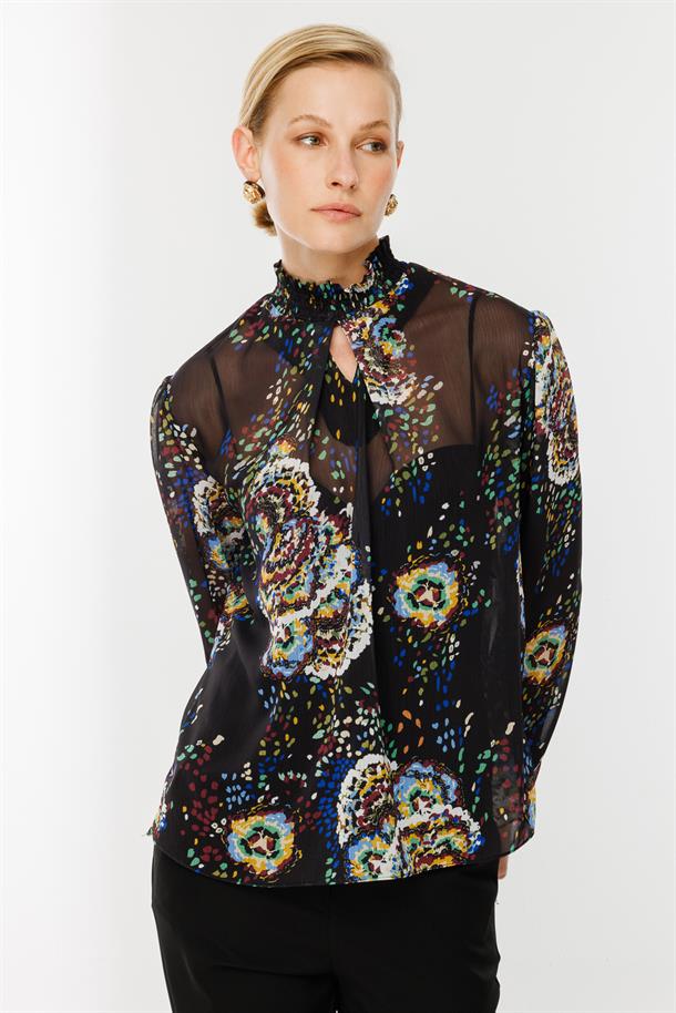 Yakası Detaylı Şifon Gömlek-SİYAH