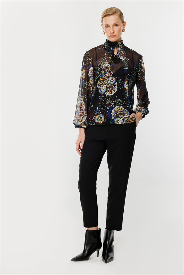 Yakası Detaylı Şifon Gömlek-SİYAH