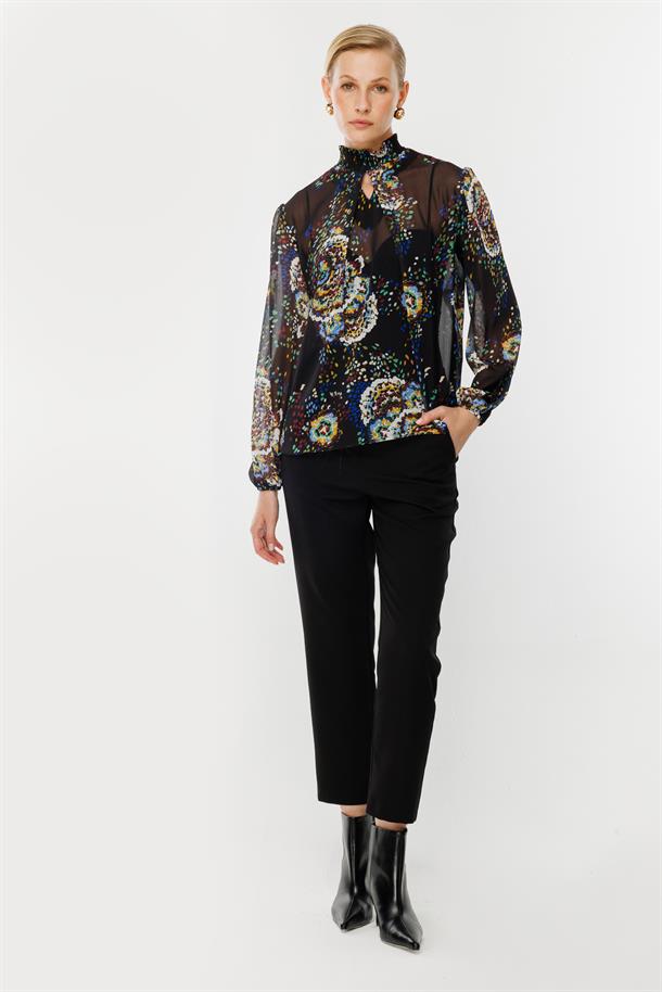 Yakası Detaylı Şifon Gömlek-SİYAH