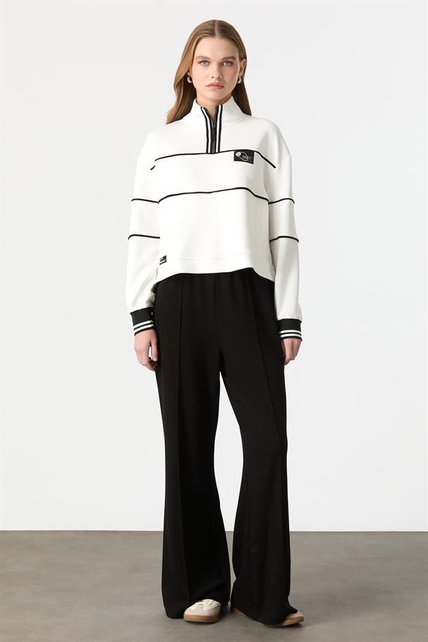 Yakası Fermuarlı Modal Bluz-KEMIK