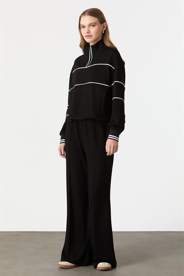 Yakası Fermuarlı Modal Bluz-SİYAH