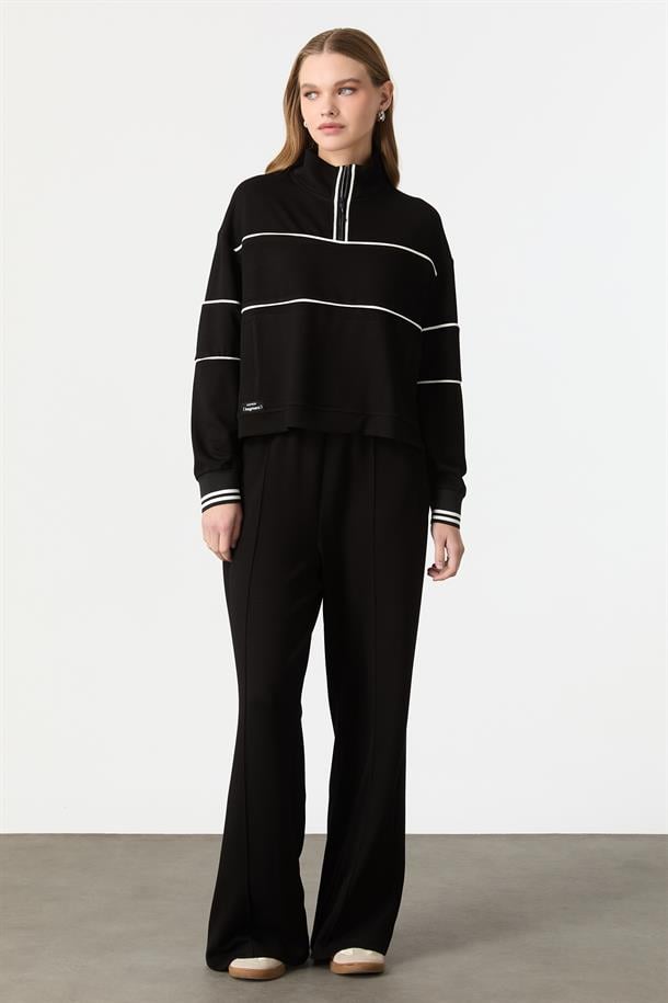 Yakası Fermuarlı Modal Bluz-SİYAH