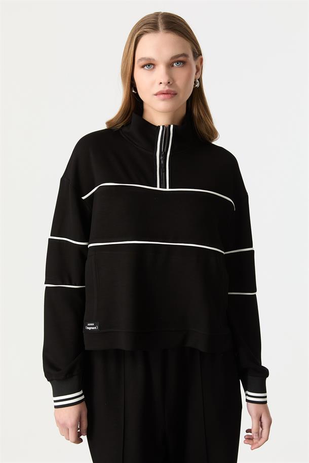 Yakası Fermuarlı Modal Bluz-SİYAH