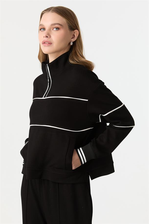 Yakası Fermuarlı Modal Bluz-SİYAH