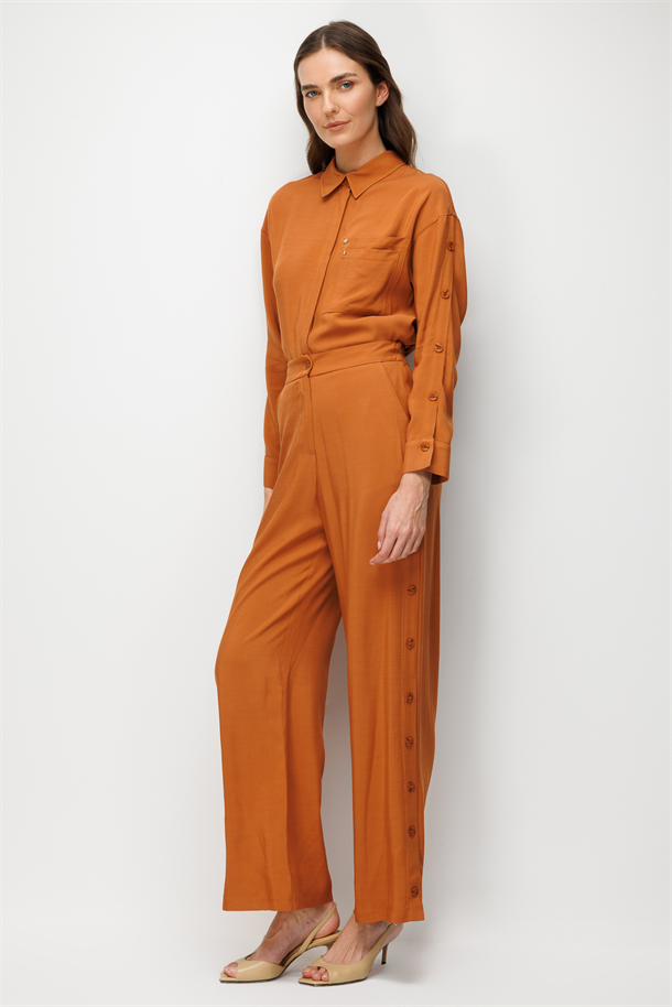 Yan Düğme Detaylı Pantolon-TABA