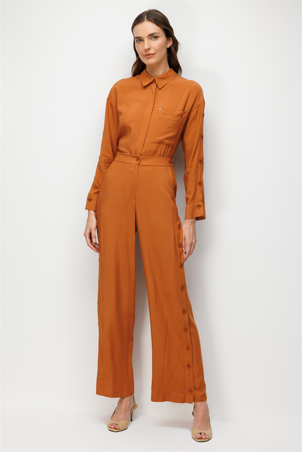 Yan Düğme Detaylı Pantolon-TABA