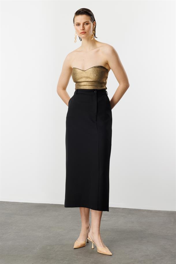 Yandan Yırtmaçlı Hürrem Etek-SİYAH