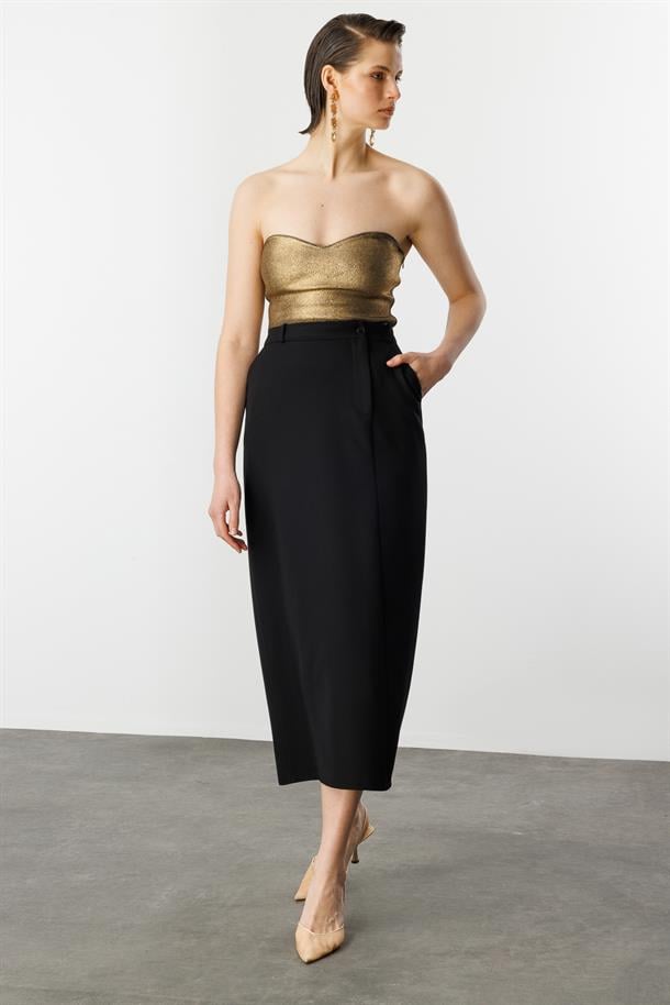 Yandan Yırtmaçlı Hürrem Etek-SİYAH