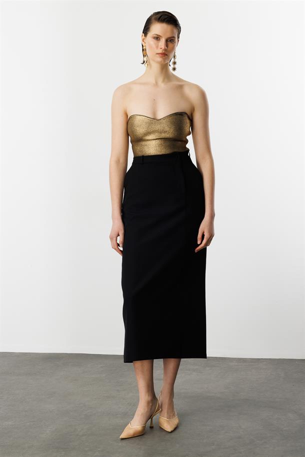 Yandan Yırtmaçlı Hürrem Etek-SİYAH