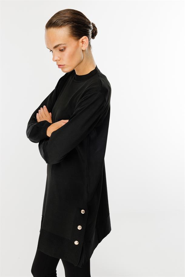 Yanları Düğmeli Triko Tunik-SİYAH