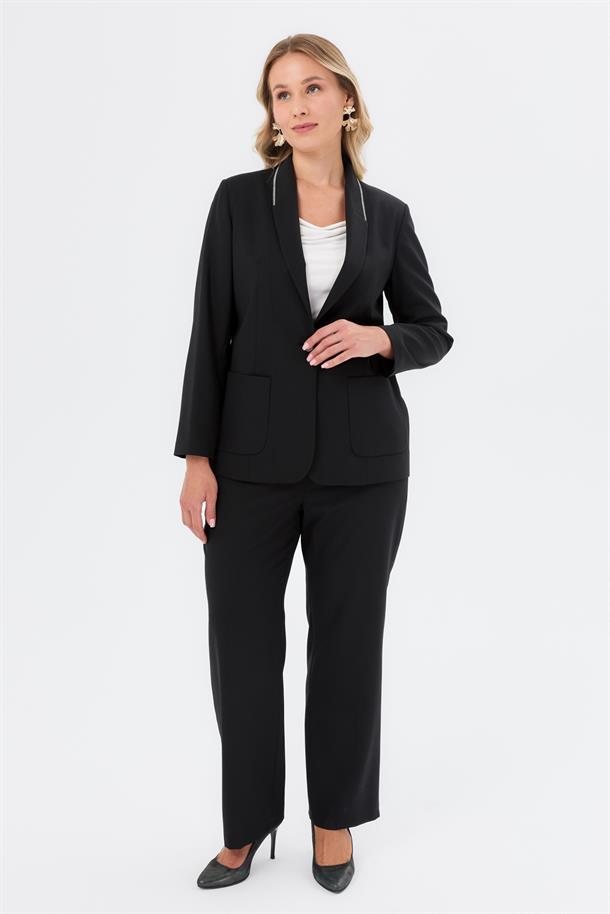 Yanları Lastikli Büyük Beden Pantolon-SİYAH