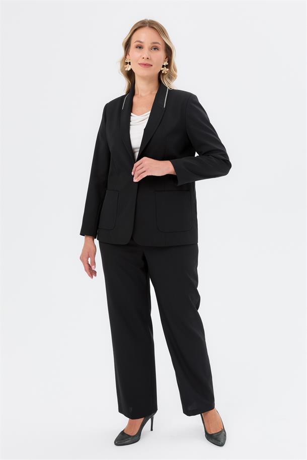 Yanları Lastikli Büyük Beden Pantolon-SİYAH