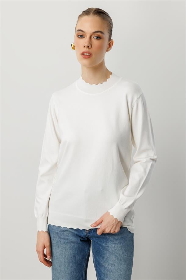 Yarım Balıkçı Angora Triko Kazak-EKRU