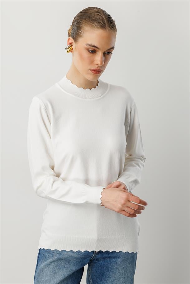 Yarım Balıkçı Angora Triko Kazak-EKRU